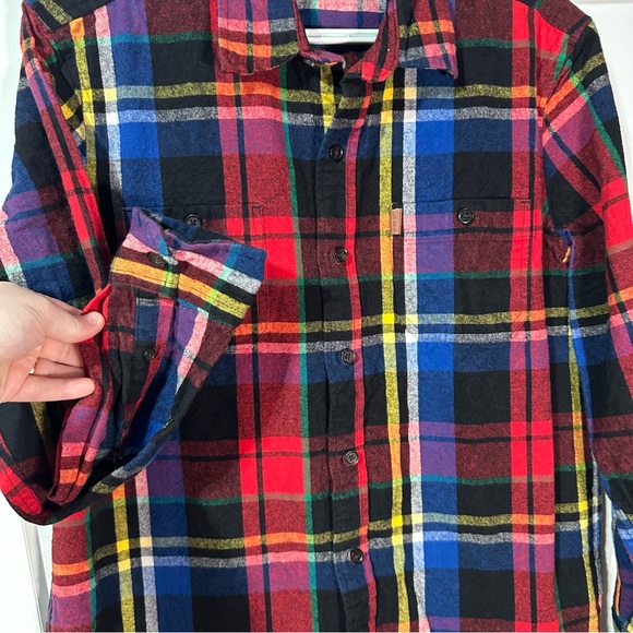 CHAPS heavy weight plaid button up shirt gorgeous plaid rich colours - Picture 12 of 12